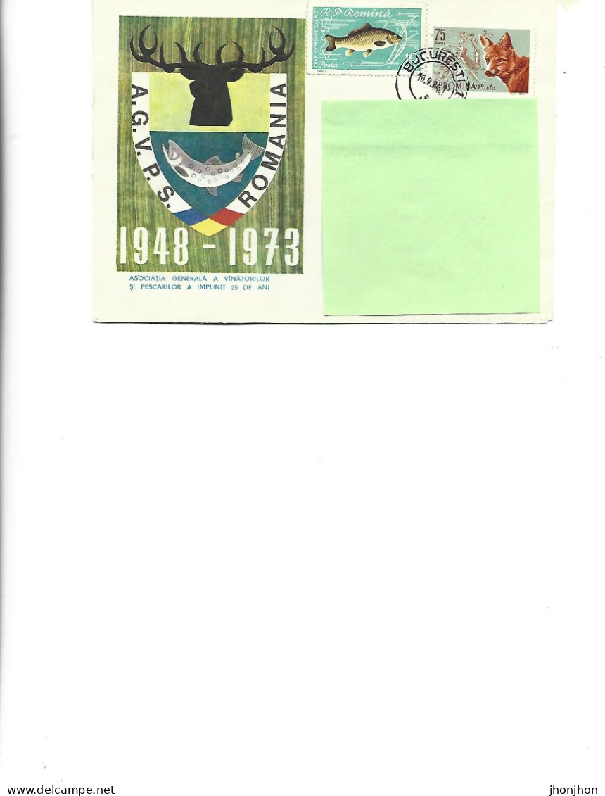 Romania-Post. St.cover Used 1973(1168)-25 Years Since The Creation Of The General Association Of Hunters And Fishermen - Postwaardestukken