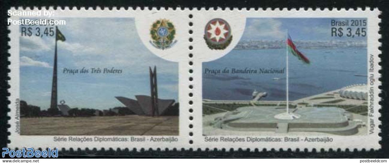 Brazil 2015 Diplomatic Relations With Azerbaidjan 2v [:], Mint NH, History - Transport - Coat Of Arms - Flags - Ships .. - Unused Stamps