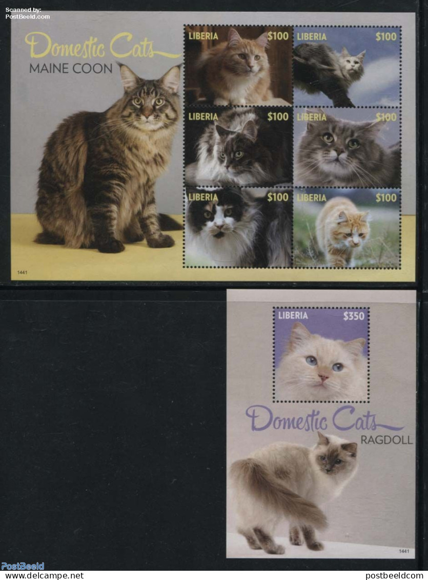 Liberia 2014 Domestic Cats 2 S/s, Mint NH, Nature - Cats - Autres & Non Classés