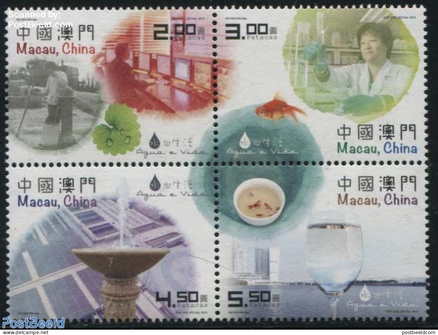 Macao 2015 Water & Life 4v [+], Mint NH, Health - Nature - Science - Food & Drink - Fish - Water, Dams & Falls - Chemi.. - Nuevos