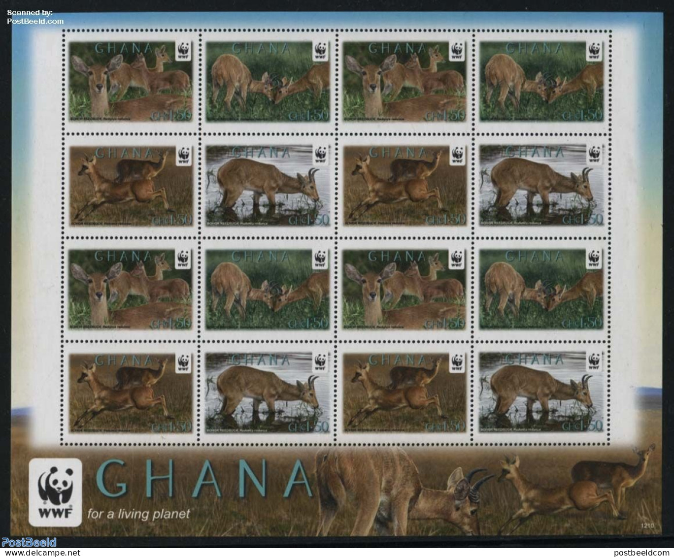 Ghana 2012 WWF, Bohor Reedbuck M/s With 4 Sets, Mint NH, Nature - Animals (others & Mixed) - World Wildlife Fund (WWF) - Autres & Non Classés
