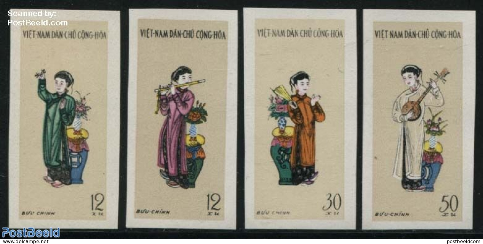 Vietnam 1961 Artist Congress 4v, Imperforated, Mint NH, Performance Art - Various - Music - Costumes - Musica