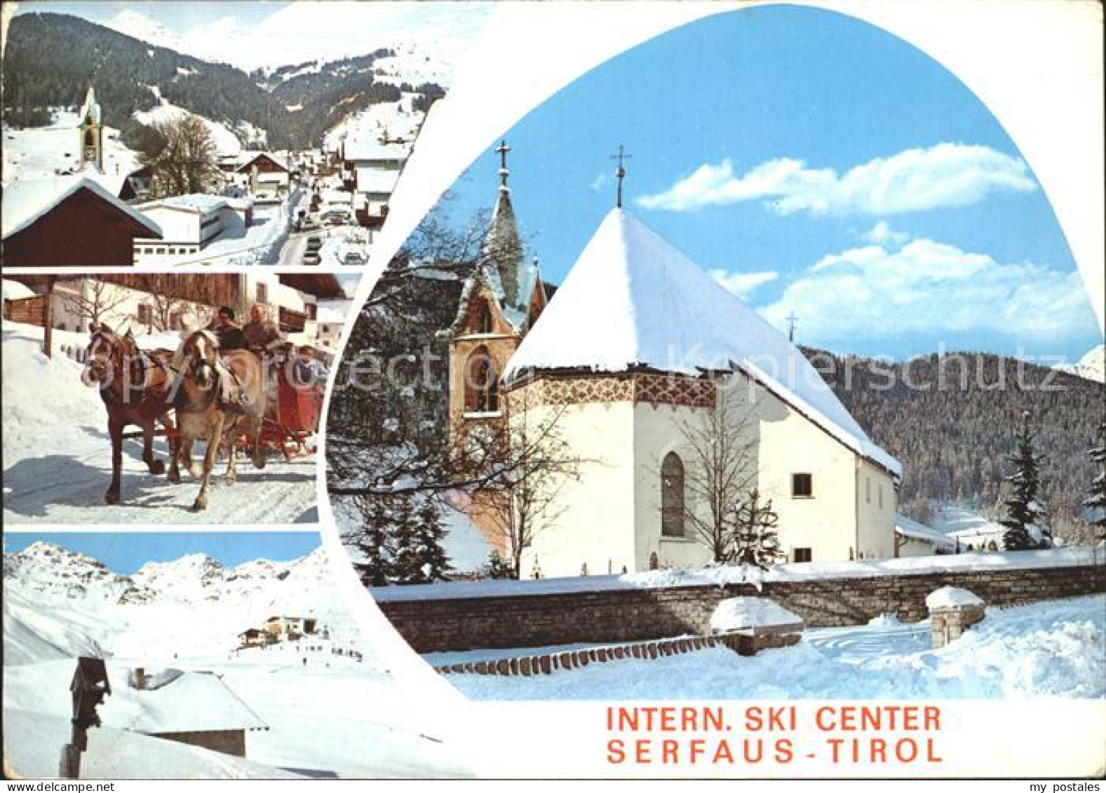 72235782 Serfaus Tirol Dorfmotiv Pferdeschlittenfahrt Panorama Kapelle Serfaus - Autres & Non Classés