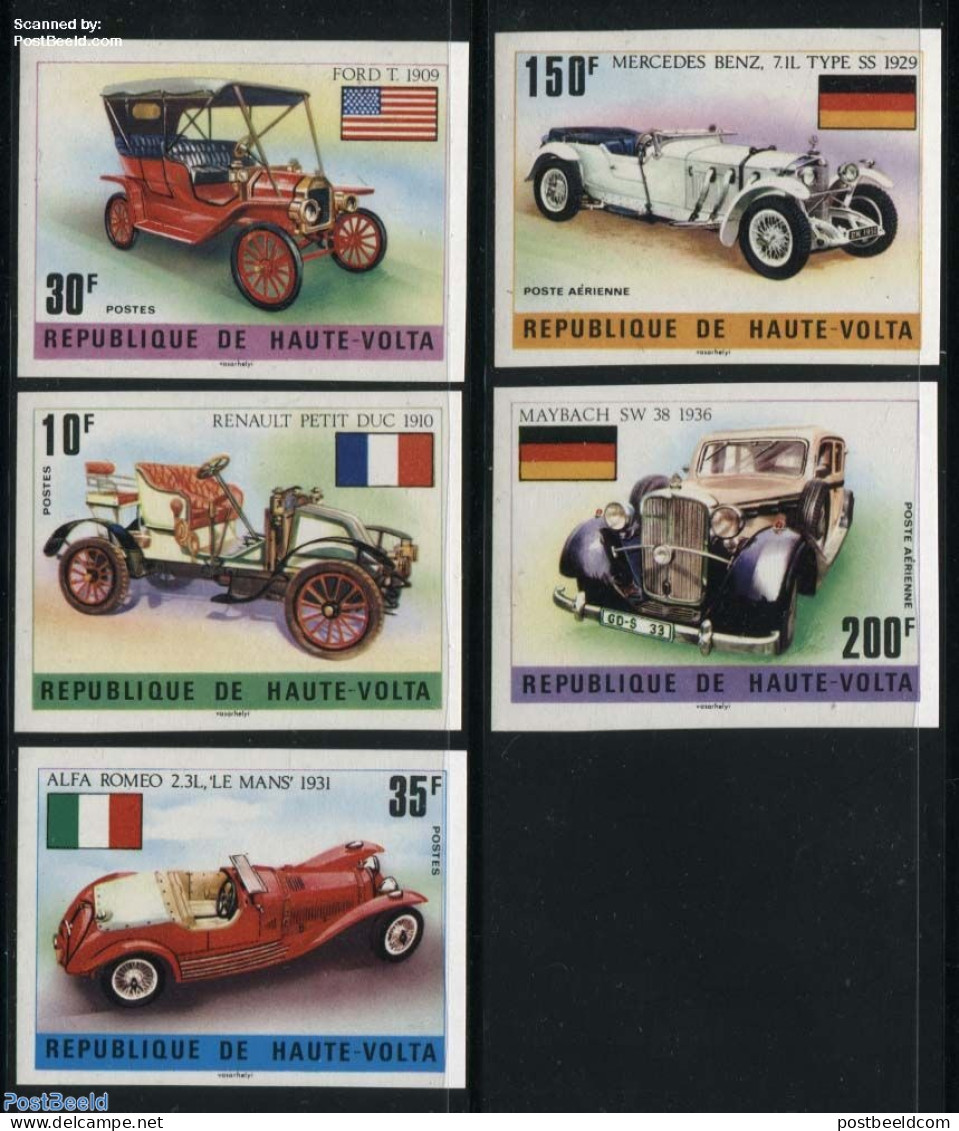 Upper Volta 1975 Automobiles 5v, Imperforated, Mint NH, Transport - Automobiles - Autos