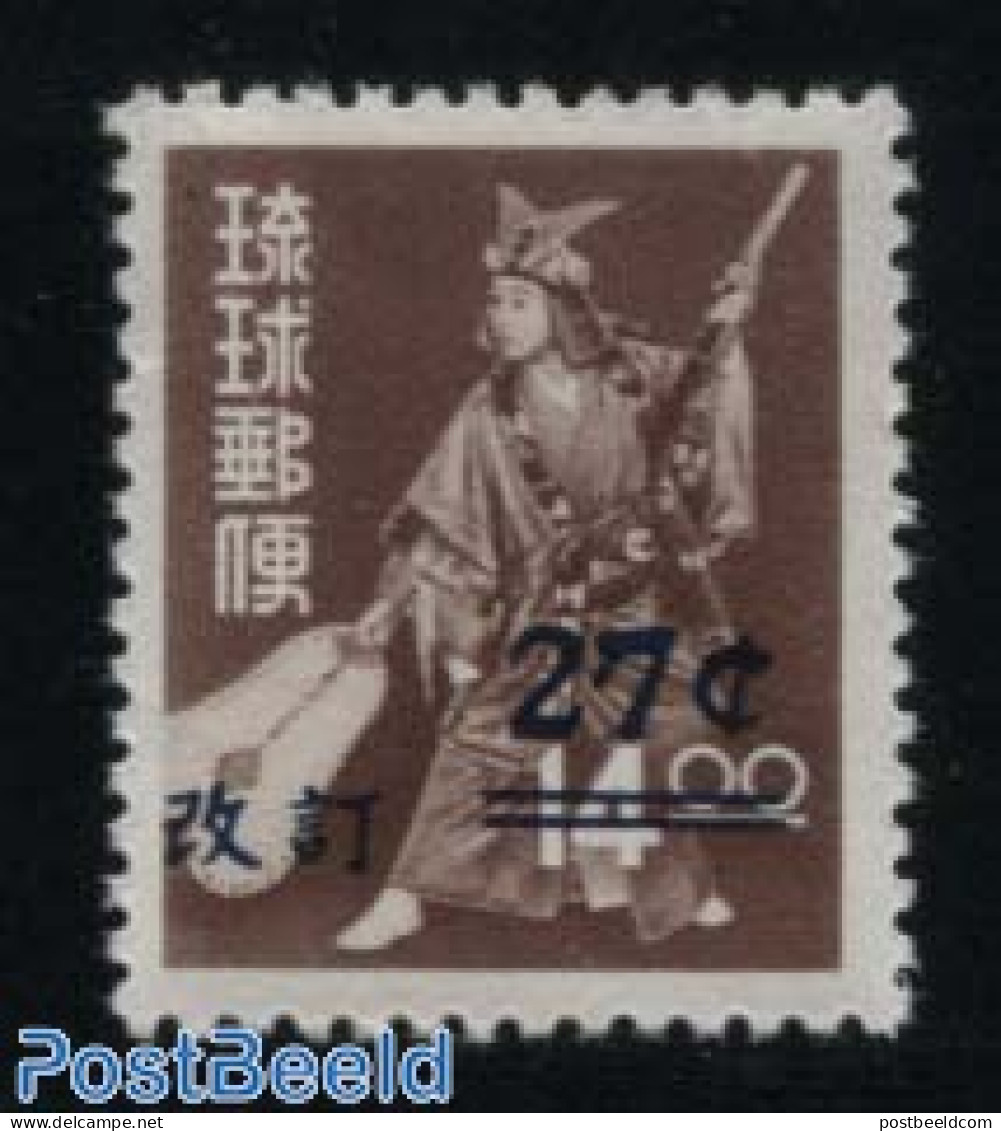 Ryu-Kyu 1960 27c On 14Y, Stamp Out Of Set, Mint NH - Ryukyu Islands