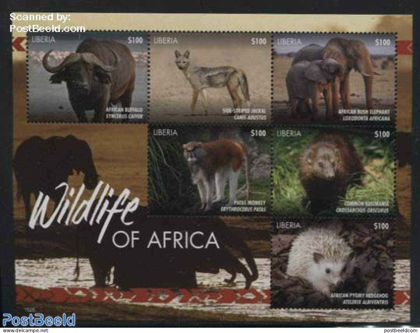 Liberia 2015 Wildlife Of Africa 6v M/s, Mint NH, Nature - Animals (others & Mixed) - Elephants - Hedgehog - Monkeys - Sonstige & Ohne Zuordnung