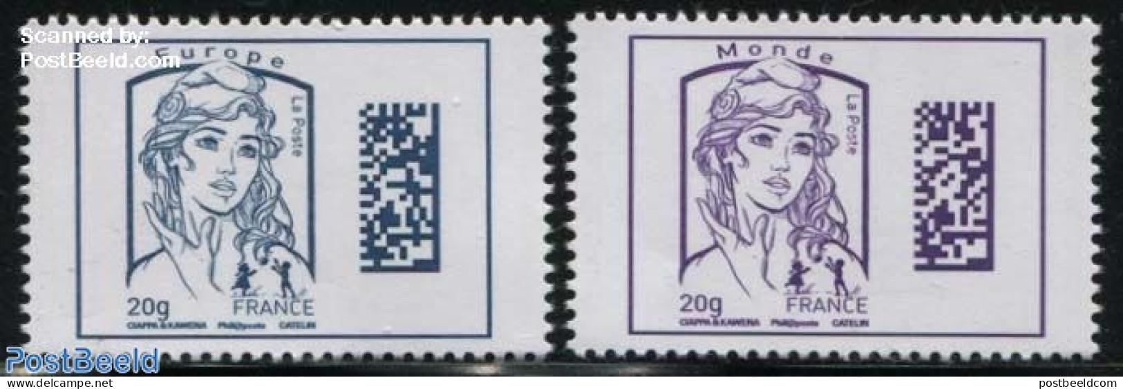 France 2015 Definitives With Barcode And Playing Kids 2v, Mint NH - Nuovi