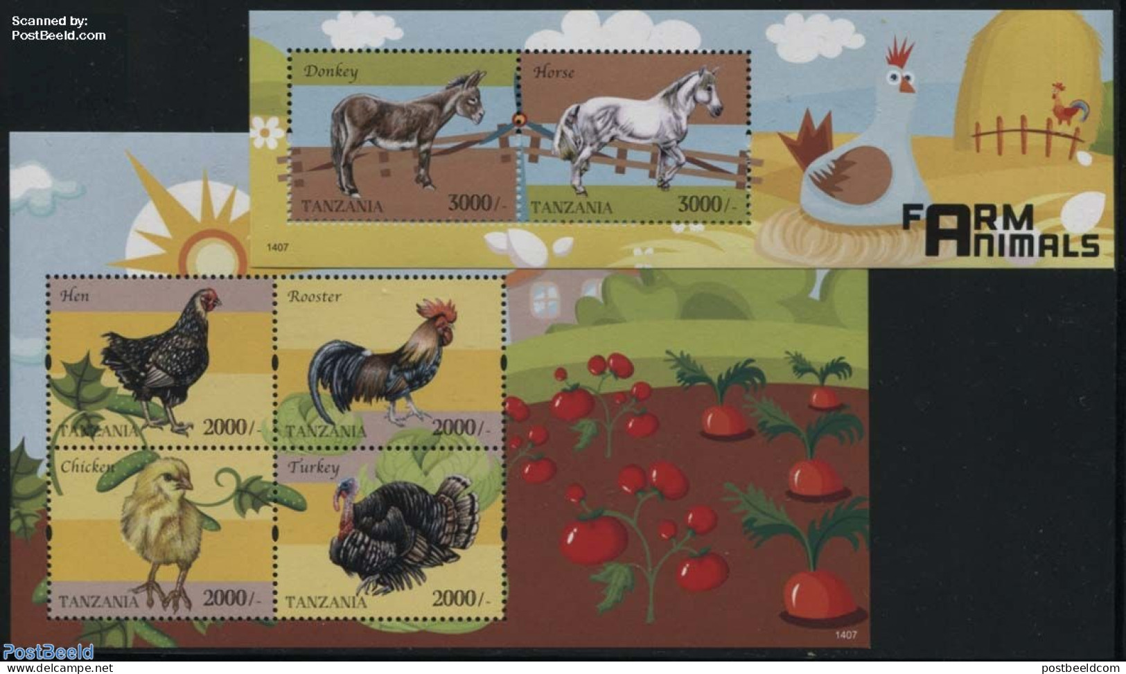 Tanzania 2014 Farm Animals 2 S/s, Mint NH, Nature - Animals (others & Mixed) - Birds - Horses - Poultry - Tanzanie (1964-...)