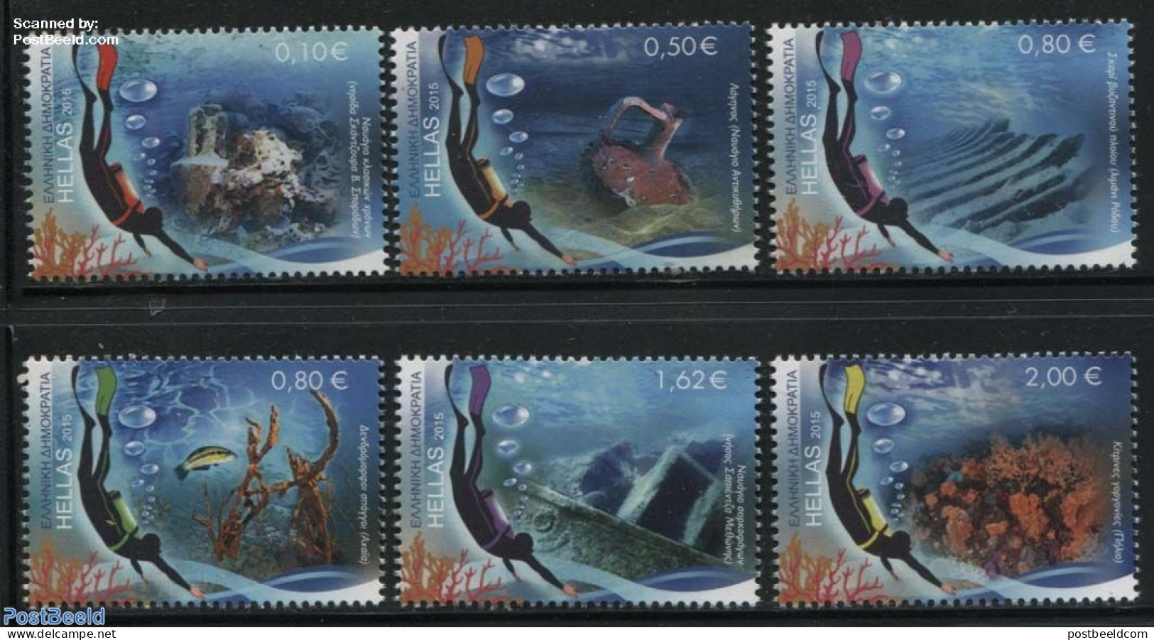 Greece 2015 Diving 6v, Mint NH, History - Nature - Sport - Archaeology - Fish - Shells & Crustaceans - Diving - Neufs