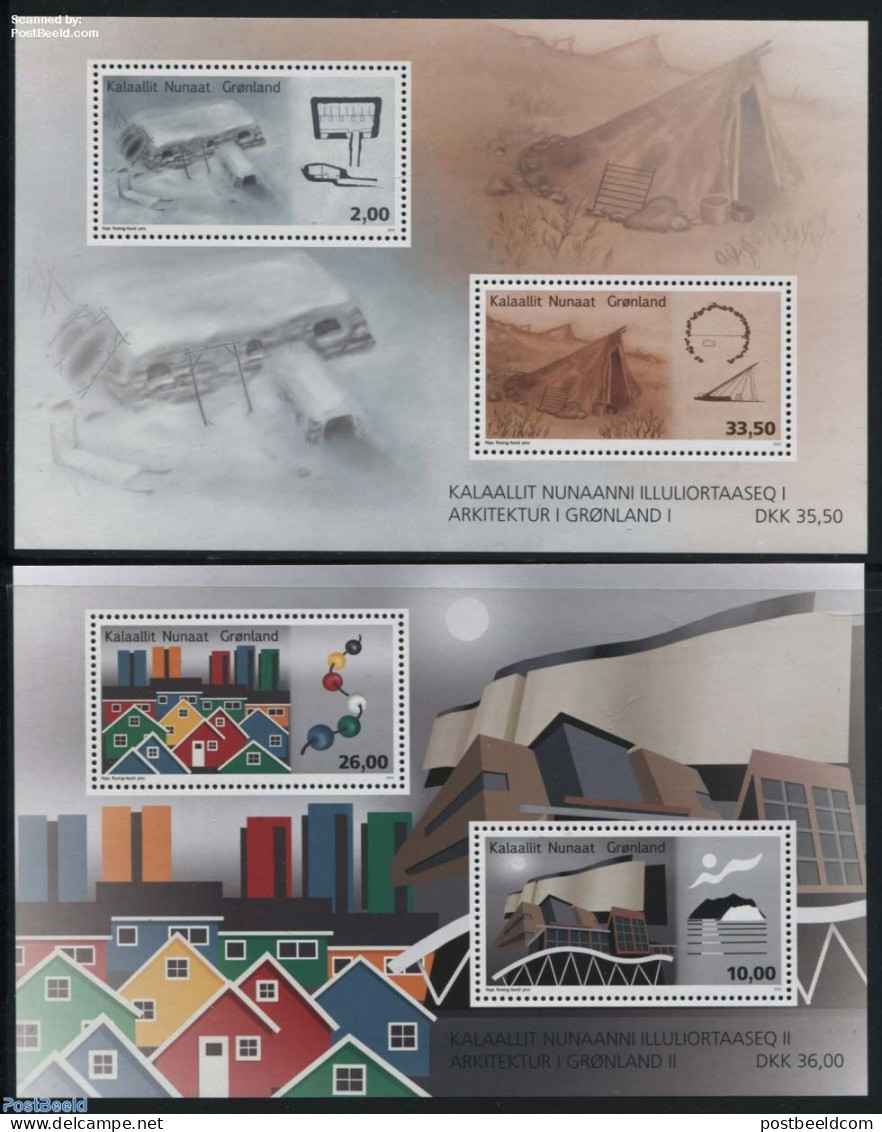 Greenland 2015 Architecture Past & Present 2 S/s, Mint NH, Art - Architecture - Modern Architecture - Unused Stamps