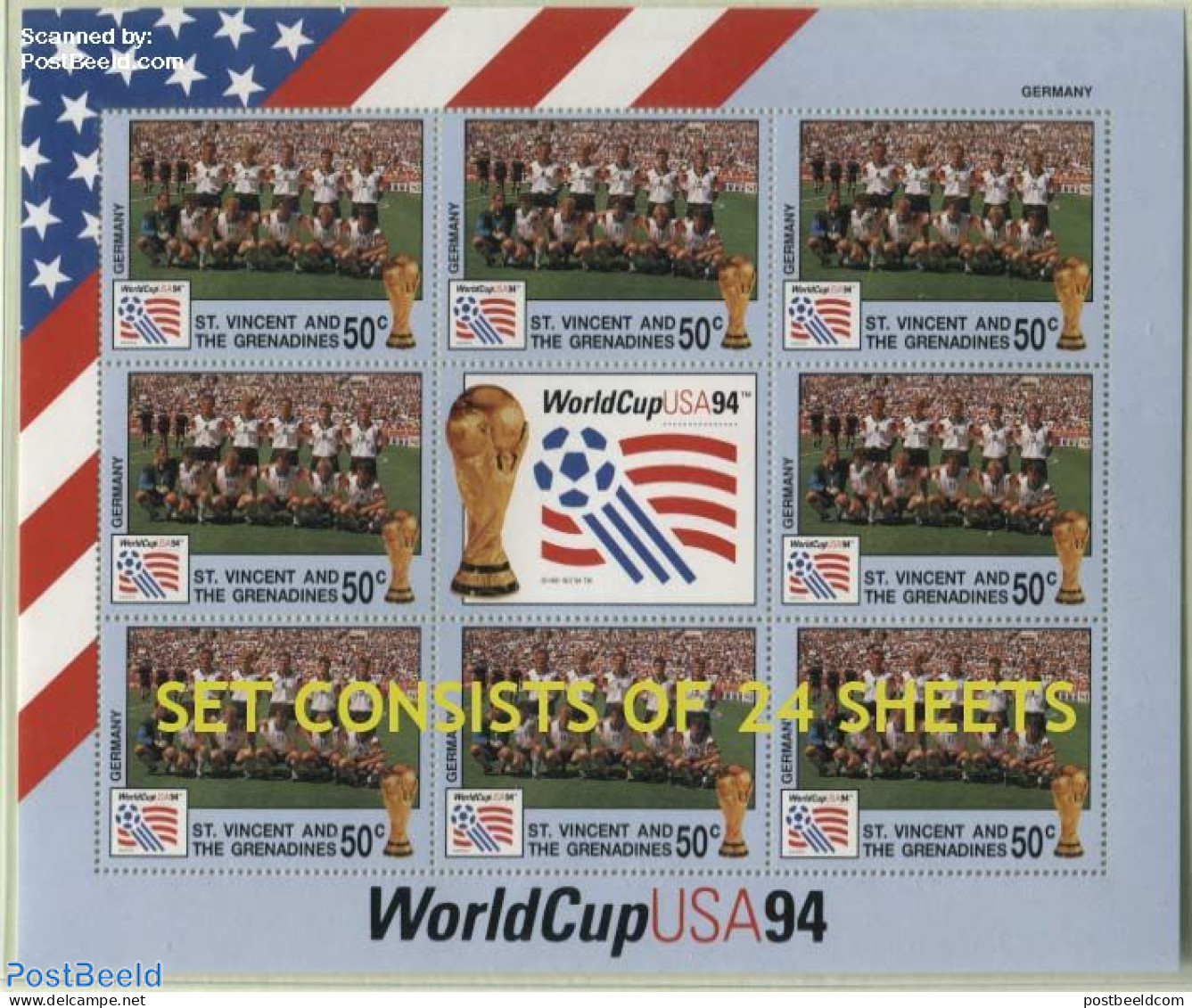 Saint Vincent 1994 World Cup Football 24 M/s, Mint NH, Sport - Football - St.Vincent (1979-...)