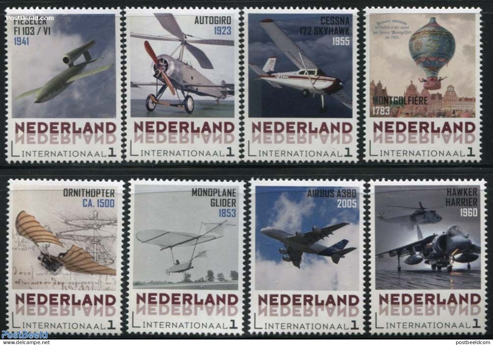 Netherlands - Personal Stamps TNT/PNL 2015 Aviation History 8v, Mint NH, Transport - Balloons - Aircraft & Aviation - .. - Airships