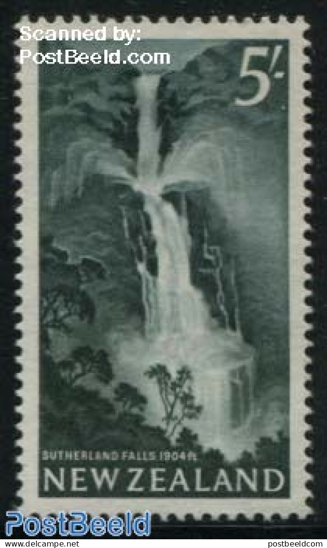 New Zealand 1960 5Sh, Stamp Out Of Set, Mint NH, Nature - Water, Dams & Falls - Nuovi
