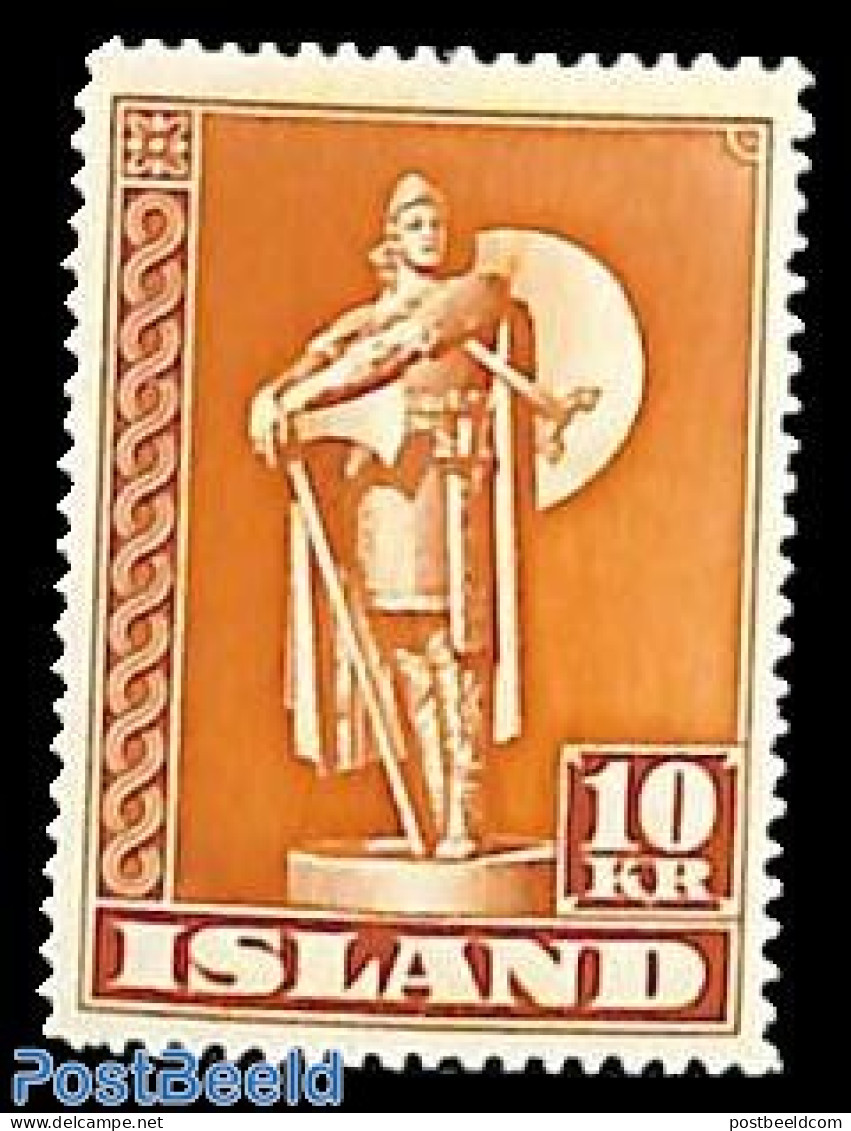 Iceland 1945 10Kr, Perf. 14, Stamp Out Of Set, Mint NH - Neufs