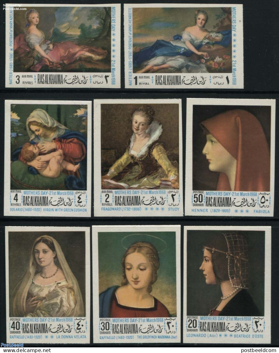 Ras Al-Khaimah 1968 Paintings 8v, Imperforated, Mint NH, Art - Leonardo Da Vinci - Paintings - Raphael - Ras Al-Khaima