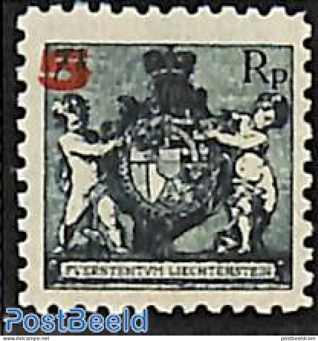 Liechtenstein 1924 5Rp On 7.5Rp, Perf. 9.5, Stamp Out Of Set, Mint NH, History - Coat Of Arms - Neufs
