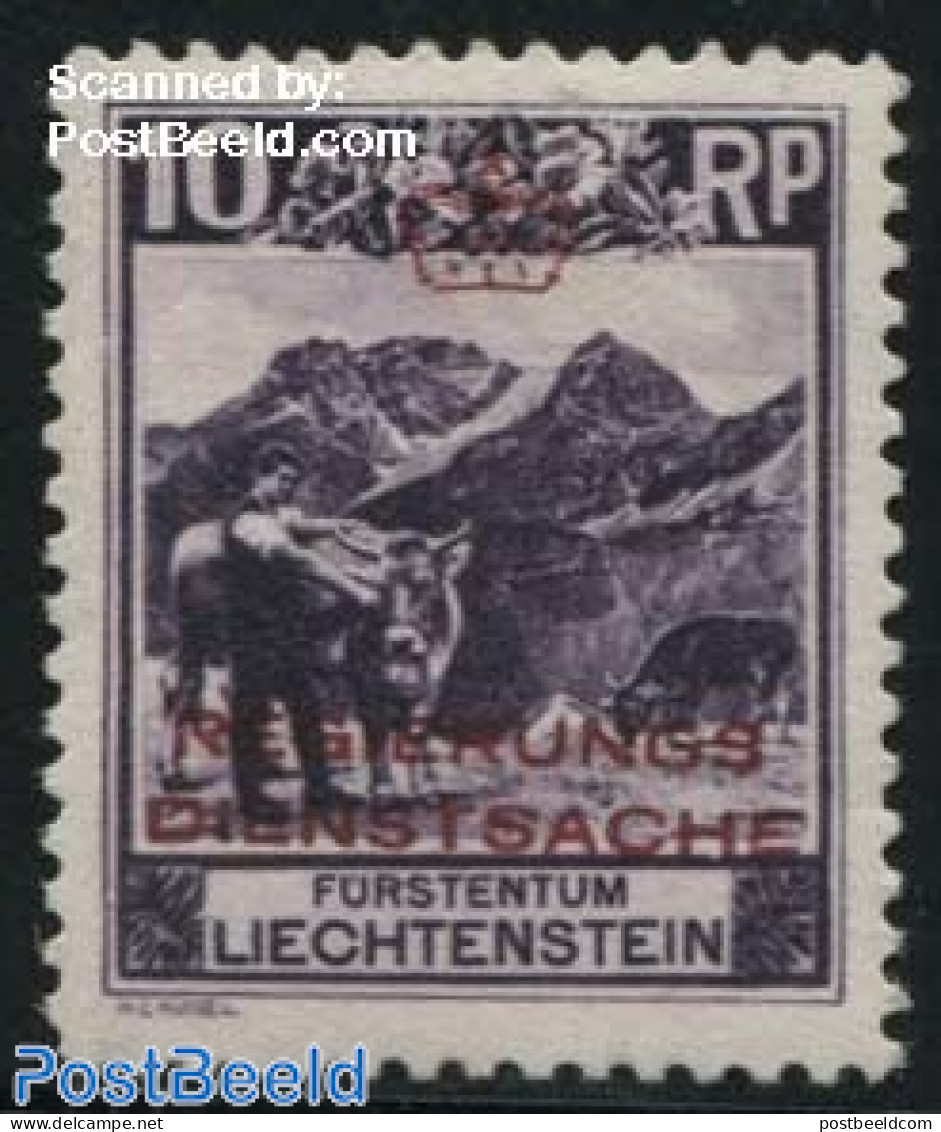 Liechtenstein 1932 10Rp, On Service, Stamp Out Of Set, Unused (hinged), Nature - Cattle - Other & Unclassified