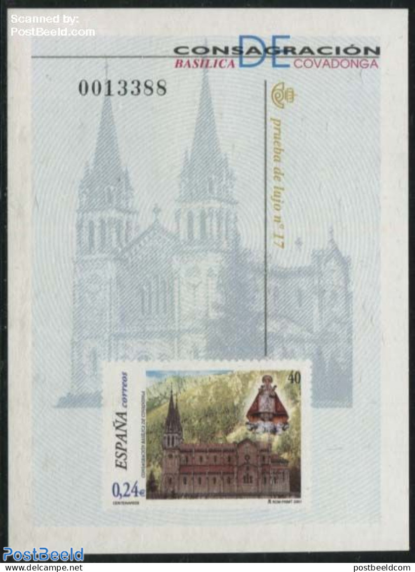 Spain 2001 Covadonga, Special Sheet (not Valid For Postage), Mint NH, Religion - Churches, Temples, Mosques, Synagogues - Ongebruikt