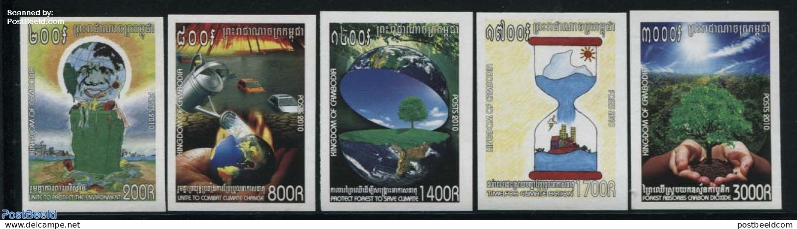 Cambodia 2010 Stop Climate Change 5v, Imperforated, Mint NH, Nature - Transport - Various - Environment - Trees & Fore.. - Protection De L'environnement & Climat