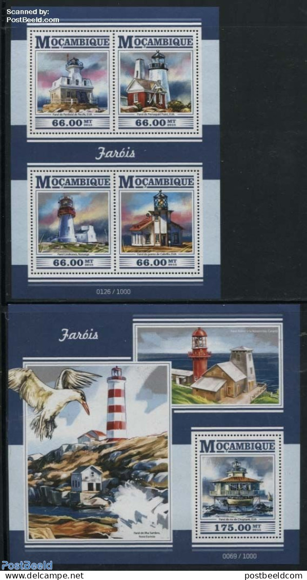 Mozambique 2015 Lighthouses 2 S/s, Mint NH, Nature - Various - Birds - Lighthouses & Safety At Sea - Leuchttürme