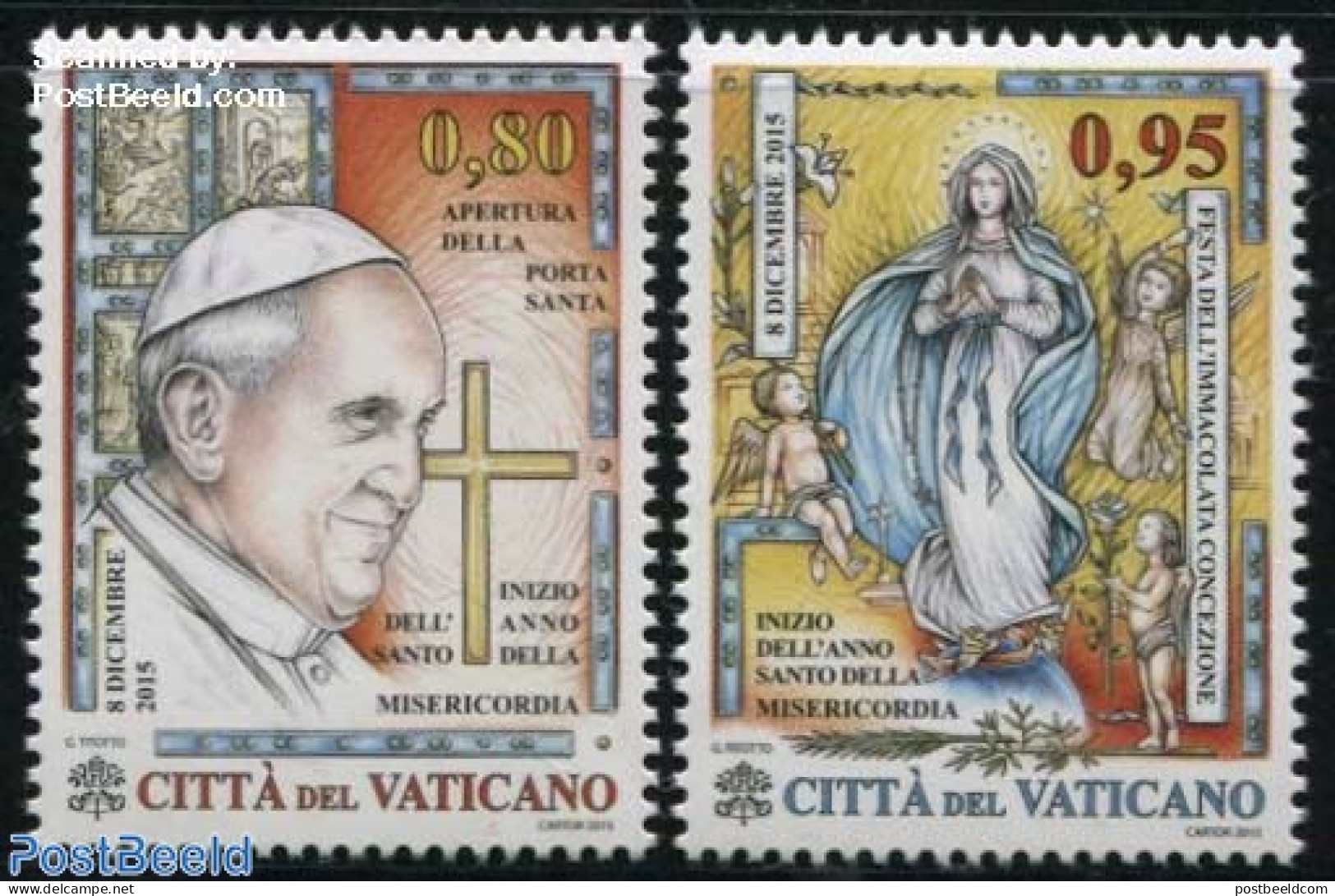 Vatican 2015 Jubilee Of Mercy 2v, Mint NH, Religion - Angels - Pope - Religion - Neufs