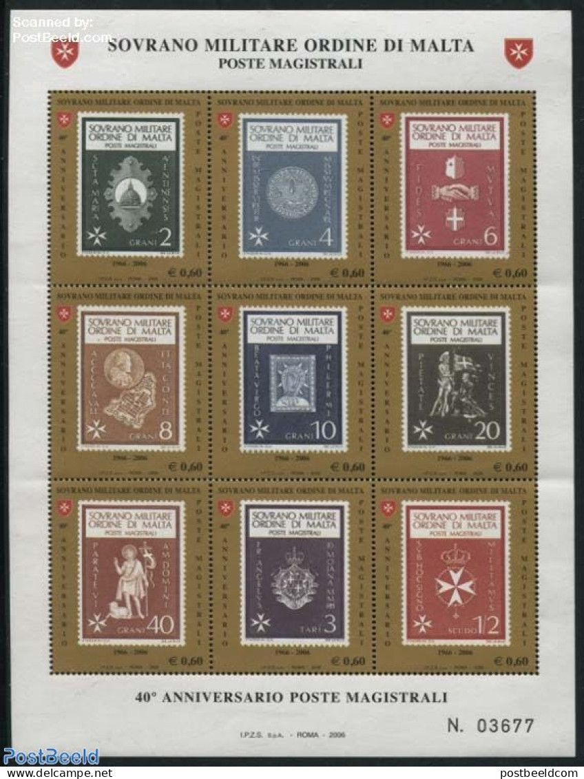 Sovereign Order Of Malta 2006 40 Years Postal Administration 9v M/s, Mint NH, Stamps On Stamps - Timbres Sur Timbres