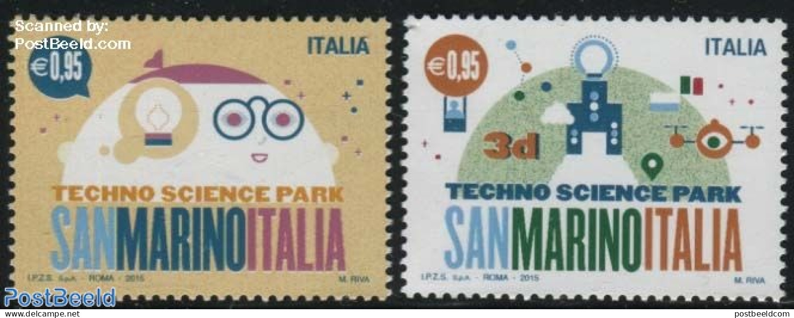 Italy 2015 Techno Science Park 2v, Joint Issue San Marino, Mint NH, History - Science - Various - Flags - Computers & .. - Autres & Non Classés