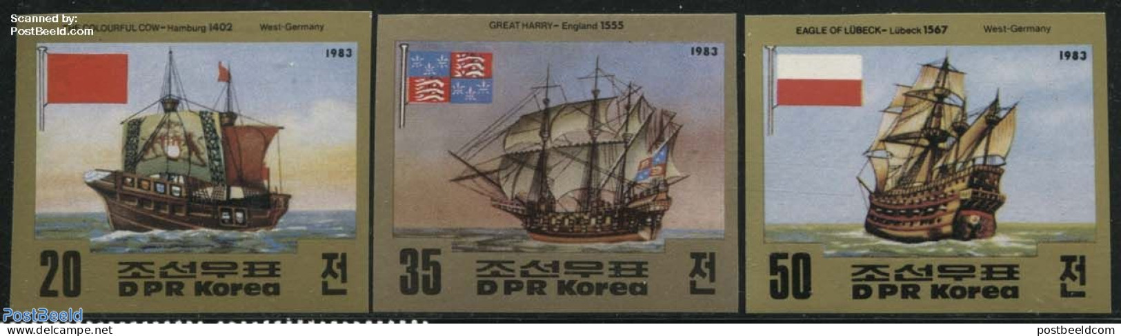 Korea, North 1983 Ships 3v, Imperforated, Mint NH, Transport - Ships And Boats - Bateaux