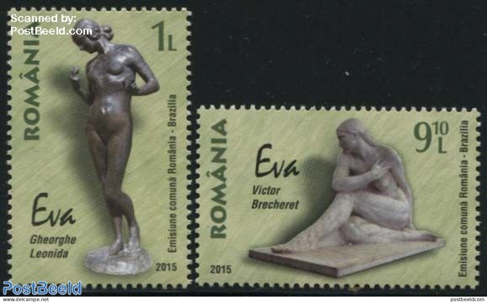 Romania 2015 Eva Sculptures 2v, Joint Issue Brazil, Mint NH, Various - Joint Issues - Art - Sculpture - Neufs