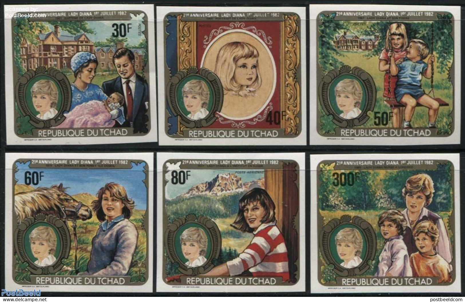 Chad 1982 Princess Diana 6v, Imperforated, Mint NH, History - Nature - Charles & Diana - Kings & Queens (Royalty) - Ho.. - Autres & Non Classés