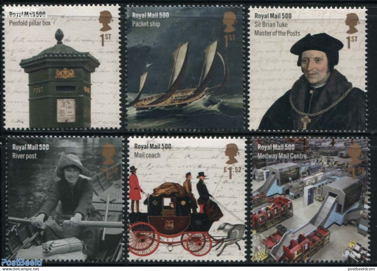 Great Britain 2016 500 Years Royal Mail 6v, Mint NH, Sport - Transport - Sailing - Mail Boxes - Post - Coaches - Ships.. - Neufs