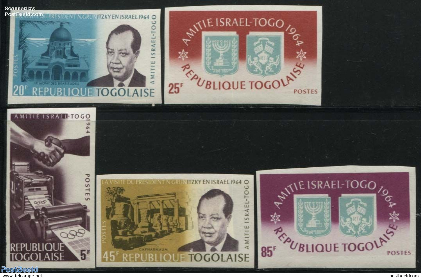 Togo 1965 Friendship With Israel 5v, Imperforated, Mint NH, History - Religion - Coat Of Arms - Politicians - Judaica - Judaika, Judentum