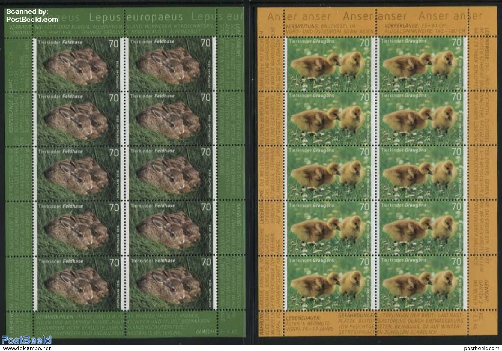 Germany, Federal Republic 2016 Baby Animals, Goose & Hare 2 M/ss, Mint NH, Nature - Animals (others & Mixed) - Birds -.. - Neufs