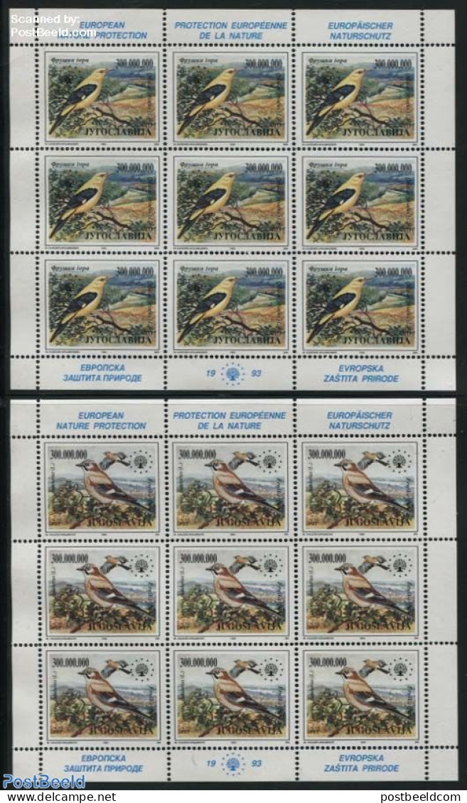 Yugoslavia 1993 European Nature Conservation, Birds 2 M/ss, Mint NH, History - Nature - Europa Hang-on Issues - Birds - Neufs