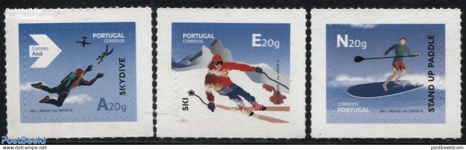 Portugal 2016 Extreme Sports 3v S-a, Mint NH, Sport - Transport - Fun Sports - Skiing - Aircraft & Aviation - Ungebraucht