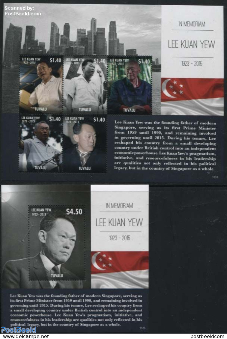 Tuvalu 2015 Lee Kuan Yew 2 S/s, Mint NH, History - Politicians - Autres & Non Classés