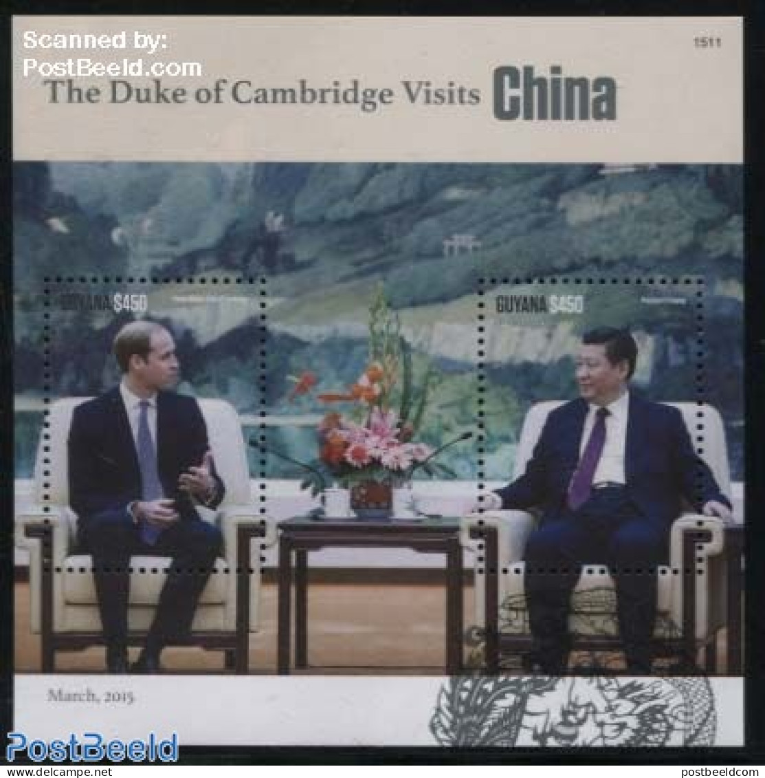 Guyana 2015 Duke Of Cambridge In China S/s, Mint NH, History - Kings & Queens (Royalty) - Politicians - Familles Royales