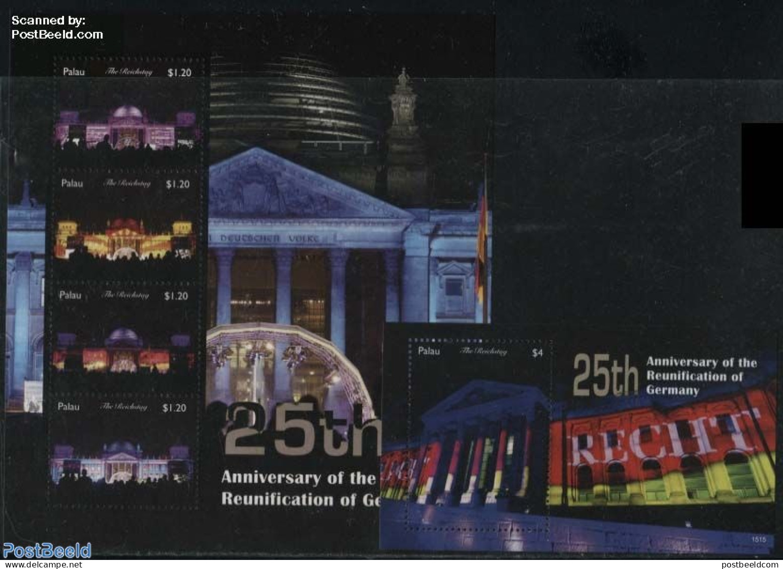 Palau 2015 German Reunification 2 S/s, Mint NH, History - Germans - Art - Architecture - Sonstige & Ohne Zuordnung