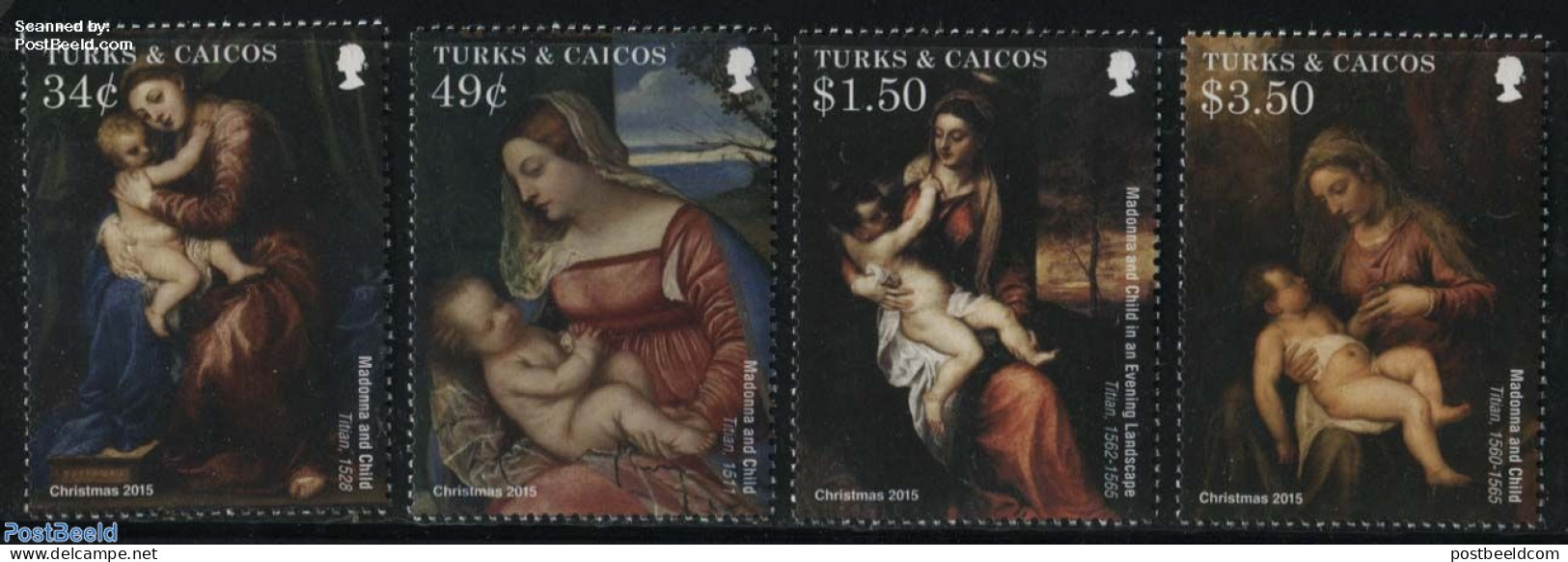 Turks And Caicos Islands 2015 Christmas, Titian Paintings 4v, Mint NH, Religion - Christmas - Art - Paintings - Weihnachten