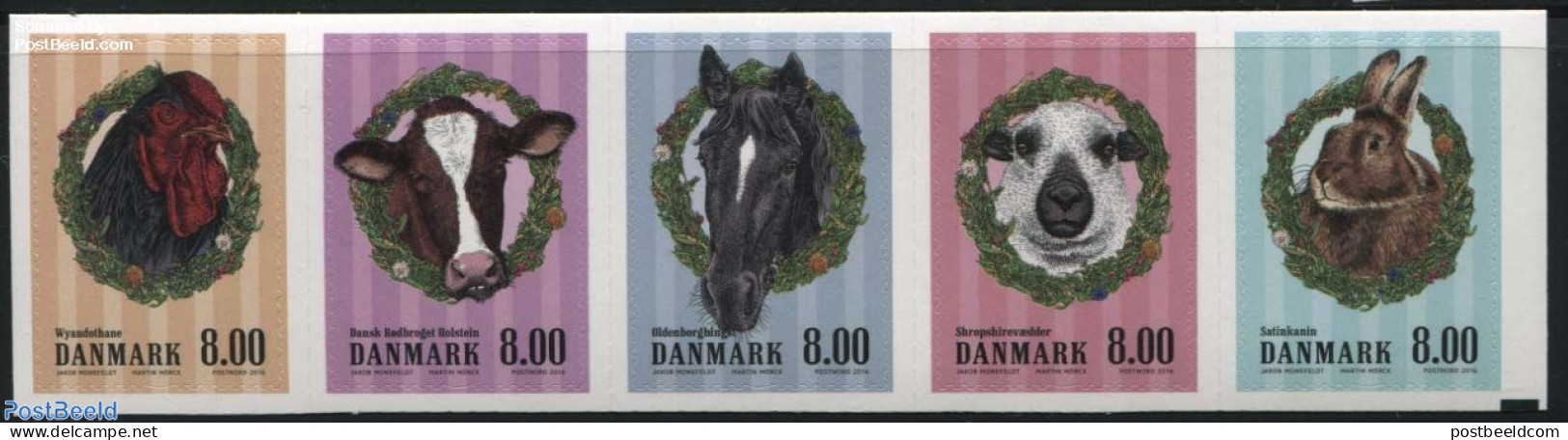 Denmark 2016 Farm Animals 5v S-a, Mint NH, Nature - Animals (others & Mixed) - Birds - Cattle - Horses - Poultry - Rab.. - Nuevos