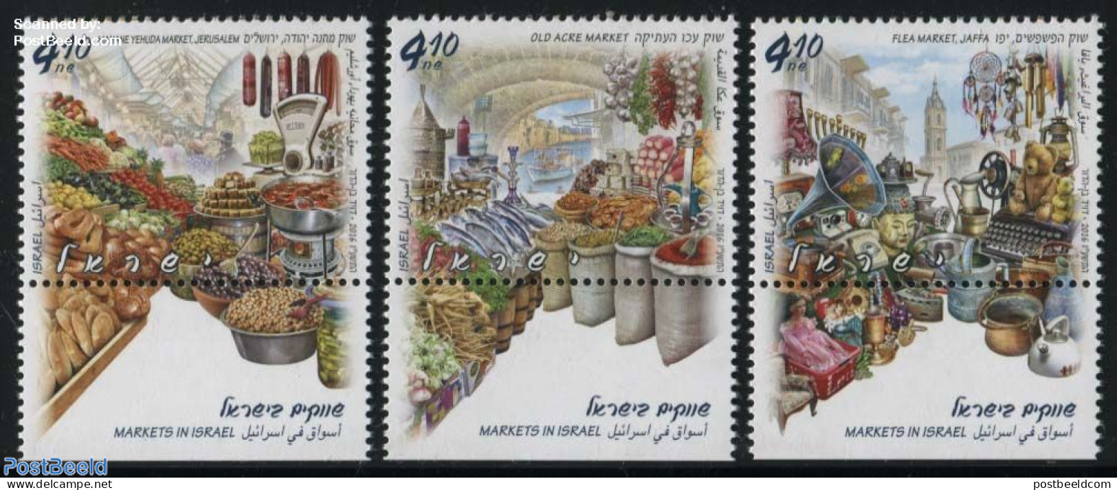 Israel 2016 Markets In Israel 3v, Mint NH, Health - Nature - Religion - Transport - Various - Food & Drink - Fish - Fr.. - Unused Stamps (with Tabs)