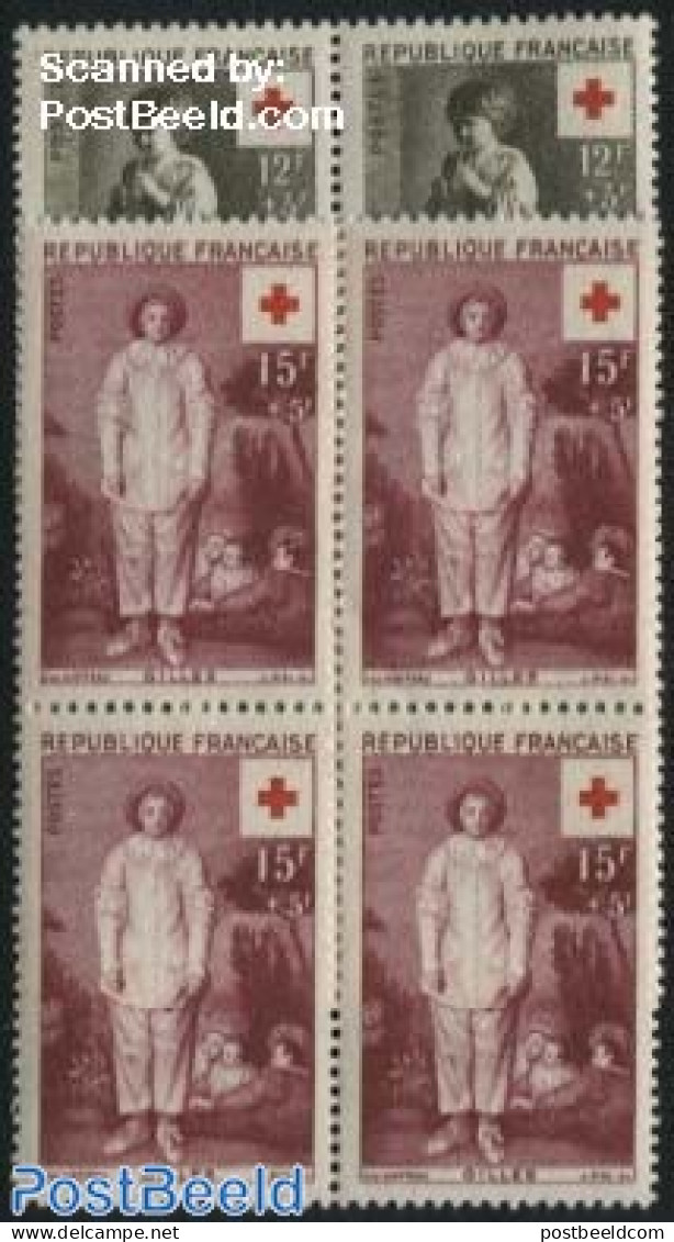 France 1956 Red Cross 2v, Blocks Of 4 [+], Mint NH, Health - Red Cross - Art - Paintings - Ungebraucht