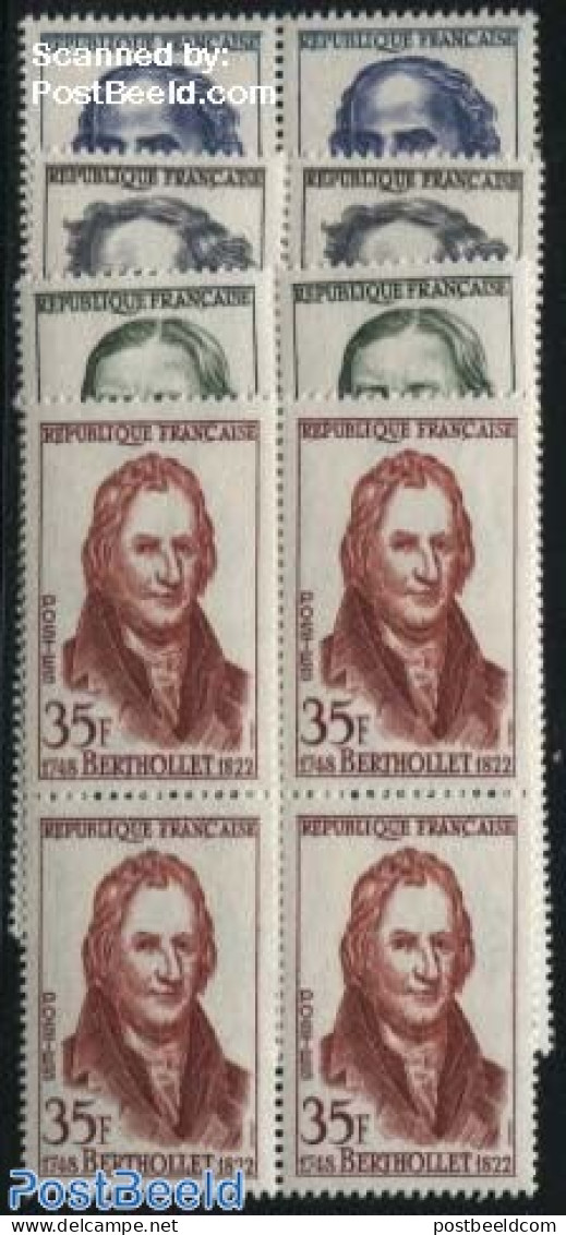 France 1958 Famous Scientists 4v, Blocks Of 4 [+], Mint NH, Science - Chemistry & Chemists - Physicians - Statistics - Neufs