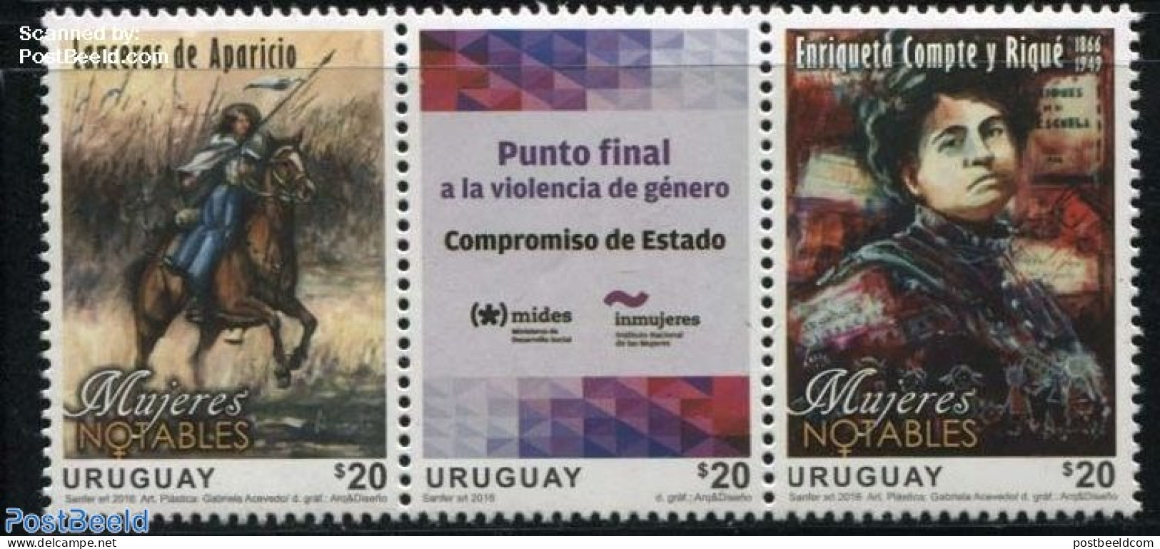 Uruguay 2016 Notable Women 3v [::], Mint NH, History - Nature - Women - Horses - Non Classés