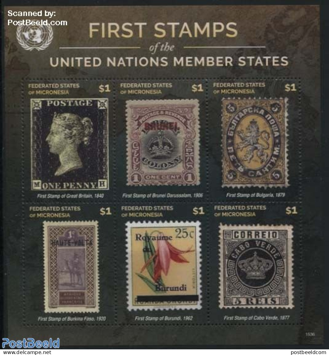 Micronesia 2015 First Stamps, B-C 6v M/s, Mint NH, History - Nature - Coat Of Arms - Kings & Queens (Royalty) - United.. - Familles Royales