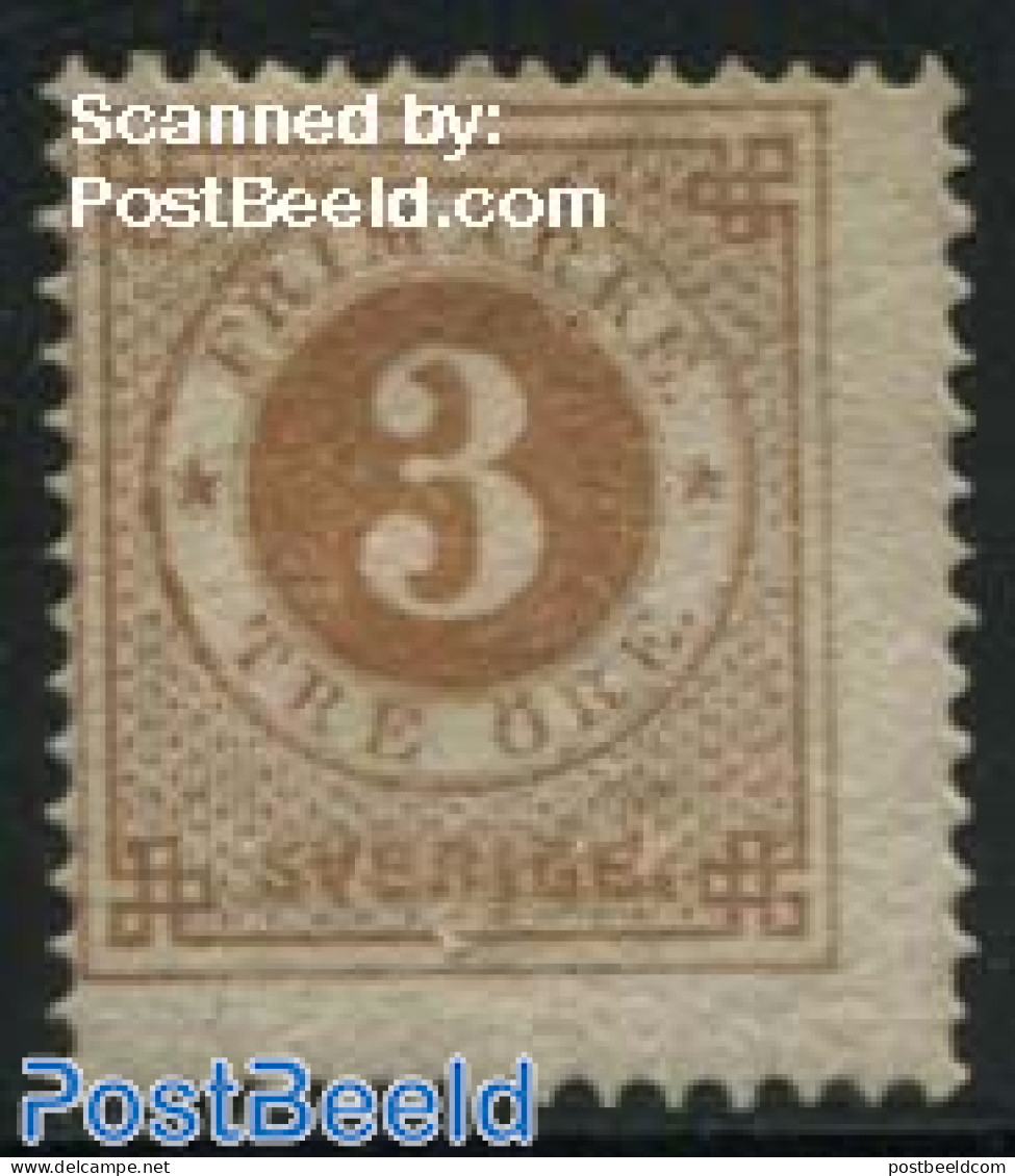 Sweden 1872 3o, Perf. 13, Stamp Out Of Set, Unused (hinged) - Neufs