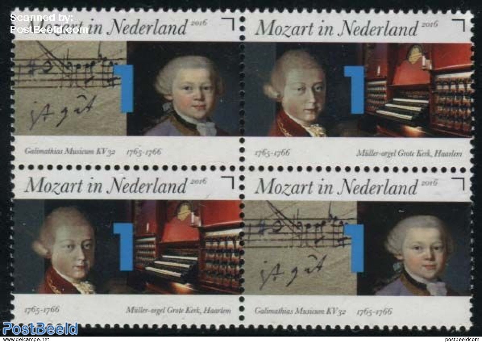 Netherlands 2016 Mozart In The Netherlands 2x2v, Block Of 4 [+], Mint NH, Performance Art - Amadeus Mozart - Music - M.. - Neufs