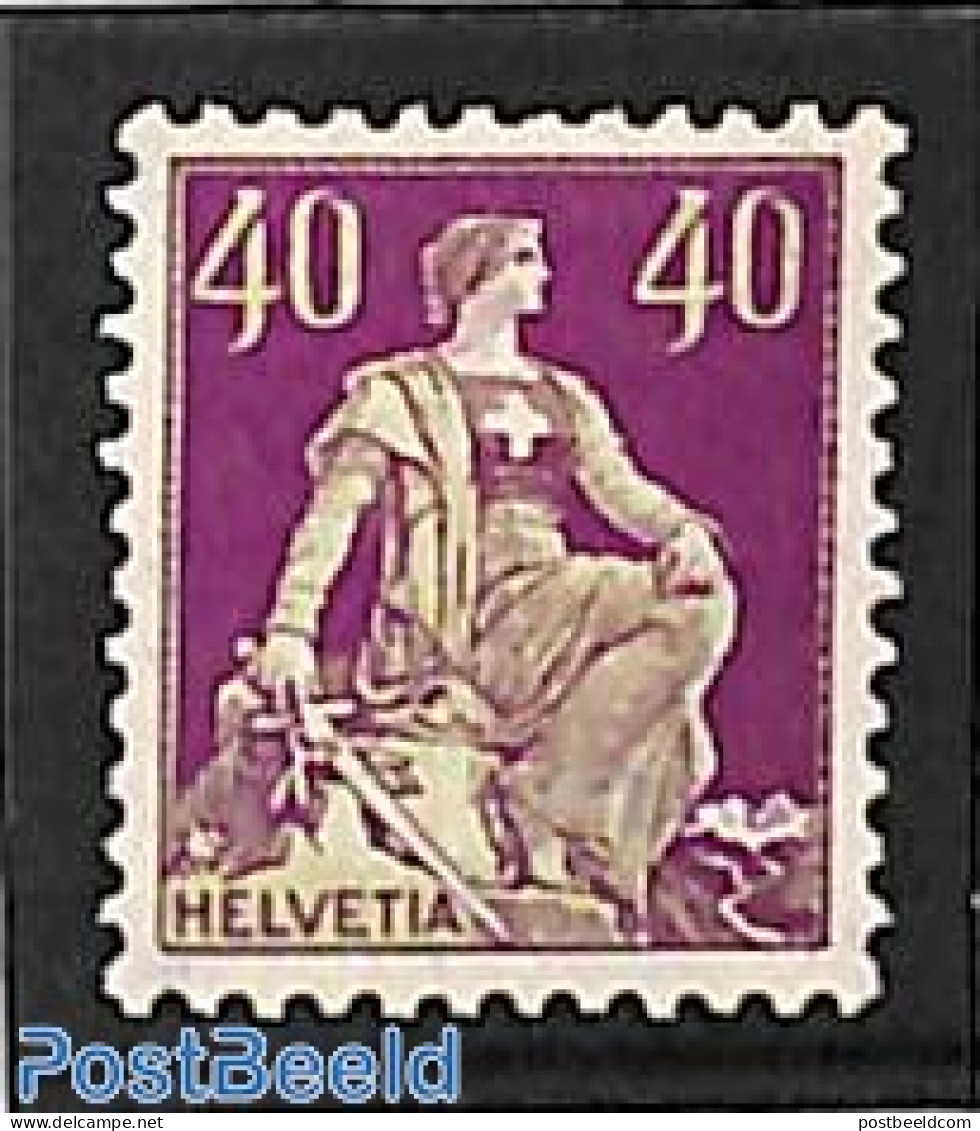 Switzerland 1924 40c, Normal Faserpaper, Stamp Out Of Set, Unused (hinged) - Neufs