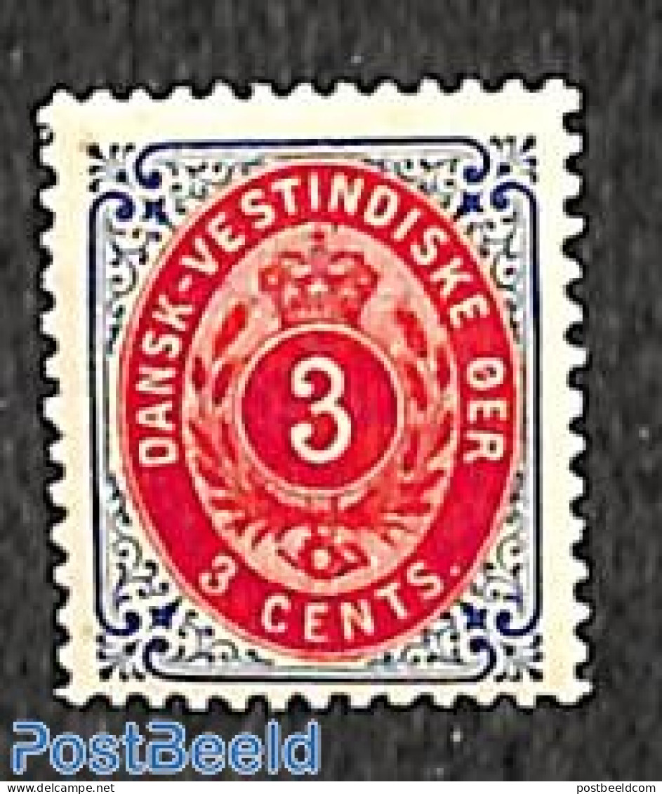 Danish West Indies 1896 3c, Inverted Frame, Perf. 12.75, Stamp Out Of Set, Unused (hinged) - Deens West-Indië