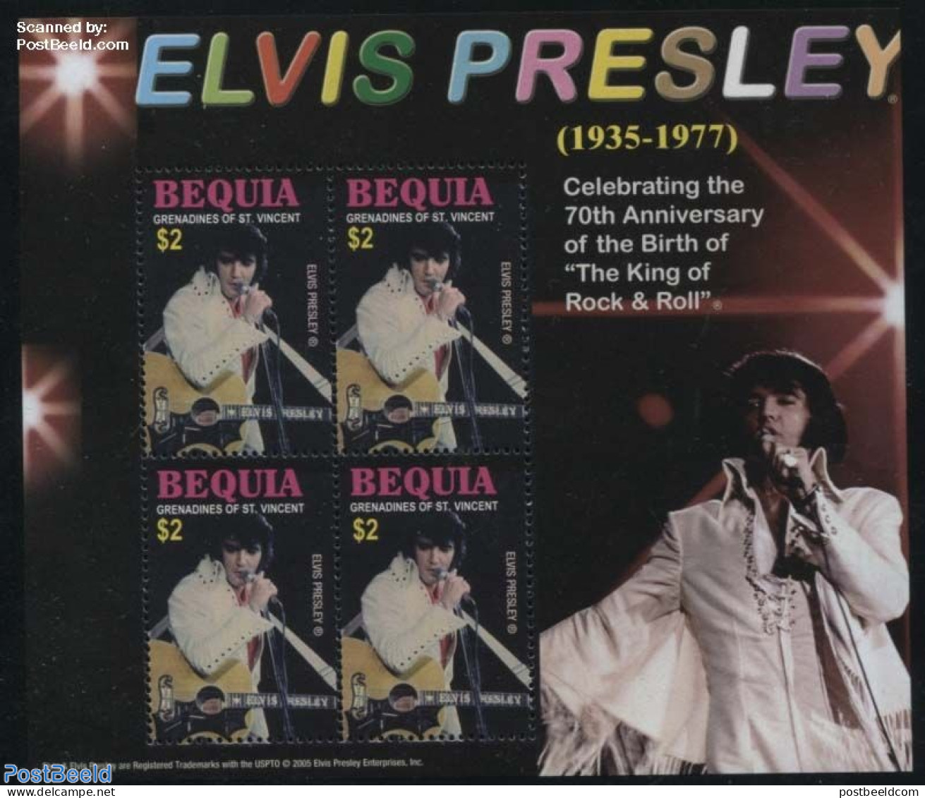 Saint Vincent & The Grenadines 2005 Bequia, Elvis Presley M/s, Mint NH, Performance Art - Elvis Presley - Music - Popu.. - Elvis Presley